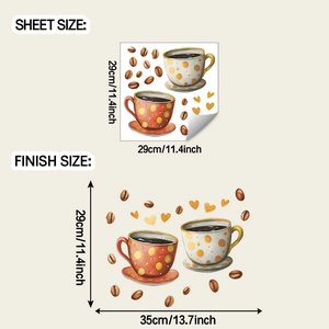 Dettaglio dell'adesivo murale chicchi di caffè e cuore con dimensioni e layout