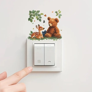 Autocollants ours et cerf avec feuilles pour décoration d'interrupteur enfant