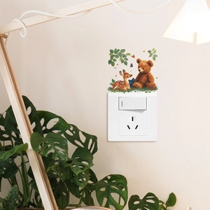 Stickers muraux ours et cerf de forêt pour décoration d'interrupteur chambre d'enfant