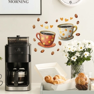 Adesivi murali con tazzine da caffè e cuori per decorazione cucina e pareti accoglienti