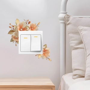 Wandaufkleber für Lichtschalter mit orangefarbenen Blumen und goldfarbenen Blättern