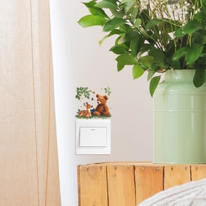 Stickers muraux ours et cerf de dessin animé pour interrupteur chambre d'enfant décor