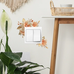 Eleganter Lichtschalter-Wandaufkleber mit Aprikosenblüten und goldenen Blättern