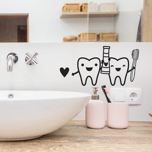 Sticker mural dents et brosse à dents pour décoration de salle de bain sur carreaux