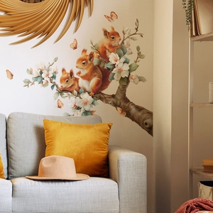Squirrel on pear tree branch wall decal for living room home decor wall sticker