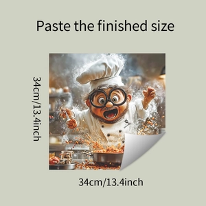 Detailed 34cm square sticker of a funny cartoon chef cooking for kitchen decoration