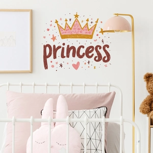 Wandtattoo Prinzessin Krone mit rosa Herzen und goldenen Sternen für Mädchenzimmer Deko