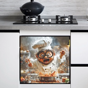 3D cartoon chef dishwasher sticker for kitchen decor with self-adhesive vinyl design