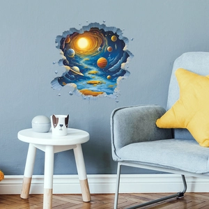 3D outer space galaxy wall decal with broken stone effect for boys bedroom decor