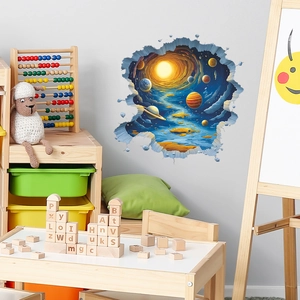 3D outer space wall decal with planets and stars for kids bedroom decoration