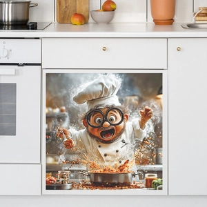 3D Cartoon Chef Dishwasher Sticker Clumsy Cook Kitchen Wall Decal Waterproof PVC Self-Adhesive Fridge Decor For Dining Room