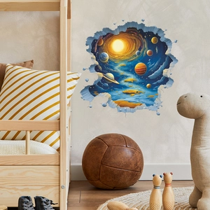 3D outer space planet wall decal with cracked wall effect for boys bedroom decor