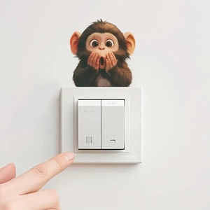 Funny cartoon monkey wall sticker peeking over light switch for kids bedroom decor