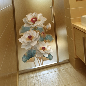Relief lotus wall stickers with gold edges for bathroom glass and tile decoration