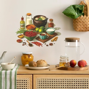 Creative kitchen wall decals with food and jars for dining room home decoration
