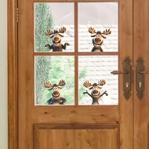 3D Cartoon Reindeer Window Stickers Funny Christmas Moose Wall Decals Removable PVC Glass Door Decorations For Kids Home