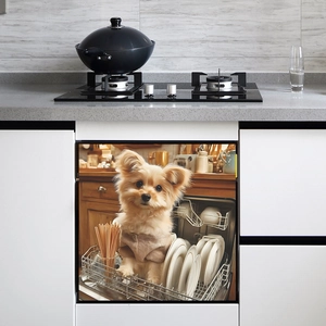 Cute puppy dishwasher magnet cover sticker for kitchen cabinet appliance decor