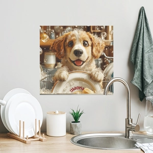 Cute puppy dishwasher wall sticker with bubbles for modern kitchen cabinet decor