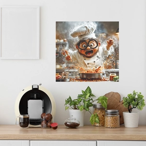 Whimsical 3D chef wall sticker for kitchen decor, self-adhesive waterproof vinyl decal