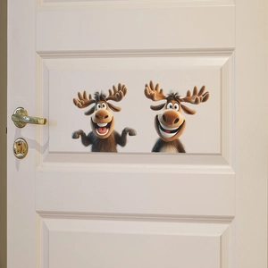 Self-adhesive 3D cartoon elk stickers for living room decor on white door surface