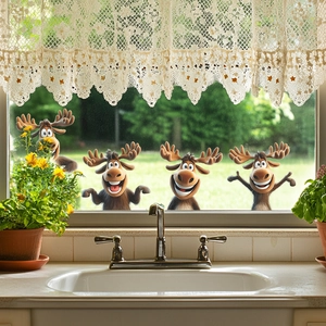 Cartoon elk window stickers set with 3D reindeer designs for home and holiday wall decor