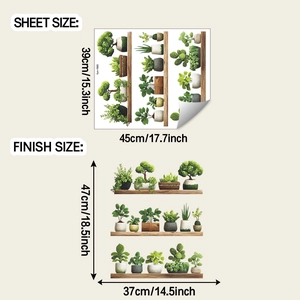 Détails des dimensions des stickers muraux plantes vertes et taille de la feuille PVC