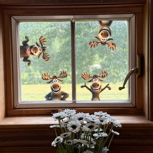 Funny cartoon elk glass window stickers set for living room and dining room decoration