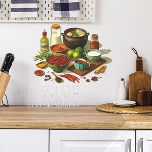 Creative Kitchen Food Corner Wall Stickers PVC Food Chili Lime Spices Pattern Self Adhesive Wall Decals For Dining Room Decor