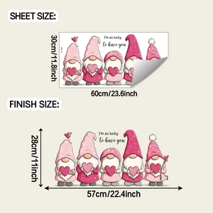 Detail view of gnome wall sticker sheet size 30x60cm and finished size 28x57cm