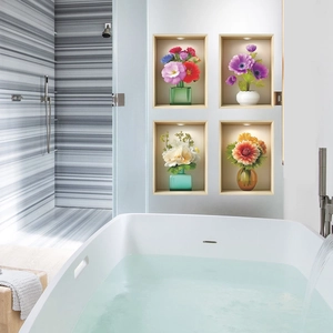 4er-Set 3D-Wandaufkleber mit künstlichen Blumenvasen für moderne Wohn- und Badezimmerdeko