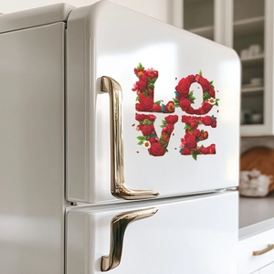 Romantic red rose floral LOVE wall sticker on a white surface for home decoration