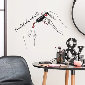 Sticker mural minimaliste avec dessin d'art d'ongles pour décor de chambre beauté