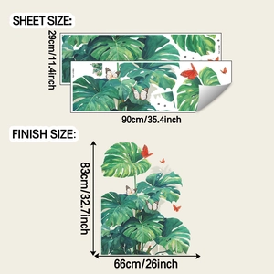 Detailed sheet and finish size of tropical monstera leaves and butterfly wall decals