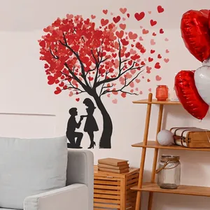 Romantic heart tree wall sticker showing a couple silhouette for bedroom home decor