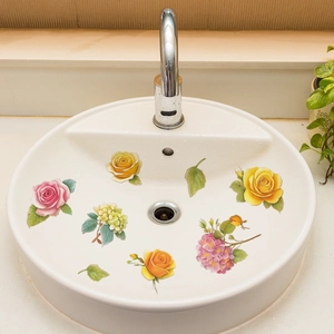 Self-adhesive colorful flower wall stickers for bathroom sink and home decoration
