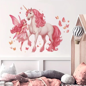 Stickers Muraux Rêveurs Fée et Licorne Papillon pour Décoration Chambre d'Enfant Chambre PVC Autocollant Mural Artistique