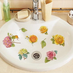 Vivid Floral Bathroom Wall Stickers Waterproof PVC Removable Flower Decals For Sink Mirror Toilet Home Decor