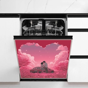 Autocollant magnétique pour lave-vaisselle pixel art avec cœur et scène de couple rose