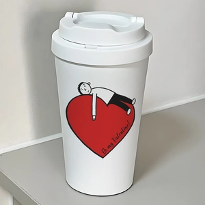 Tazza da caffè bianca minimalista con illustrazione a cuore Be my Valentine