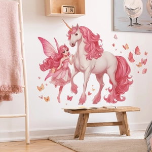 Stickers muraux fée et licorne pour chambre d'enfant avec autocollants papillons colorés