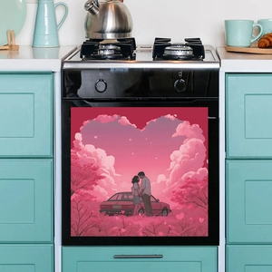 Autocollant lave-vaisselle décoratif couple romantique sous un nuage en forme de cœur