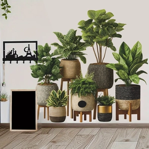 Creative potted green plants wall decal set for minimalist home study wall decoration