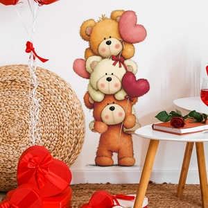 Romantic Cartoon Teddy Bear Heart Balloon Wall Stickers Waterproof PVC Decorative Mural For Living Room Bedroom Kids Home Decor