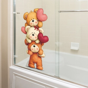 Romantic teddy bear and heart balloon wall stickers for modern bathroom glass decor