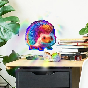 Cute holographic rainbow hedgehog wall sticker decor for living room and office walls
