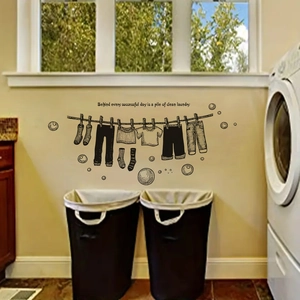 Laundry room wall sticker featuring clothesline design and inspirational quote