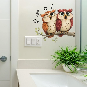 Cartoon singing owls wall sticker decoration with music notes for nursery or bedroom wall