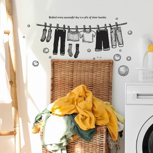 Laundry room wall sticker with clothesline pattern and motivational text design