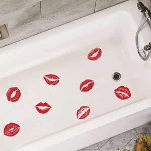 Self-adhesive red lip print stickers for bathroom wall and bathtub decoration