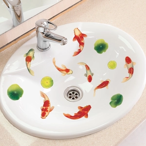 3D Koi-Fisch und Lotusblatt Wandaufkleber für Badezimmer und Waschbecken Dekoration